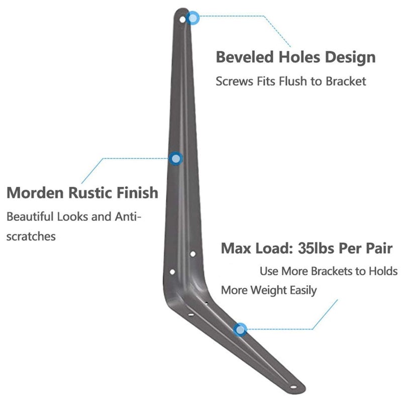 Wideskall Metal 4"" x 5"" inch Wall Corner Angle Shelving Shelf Brackets, Grey, Pack of 20 - Image 3